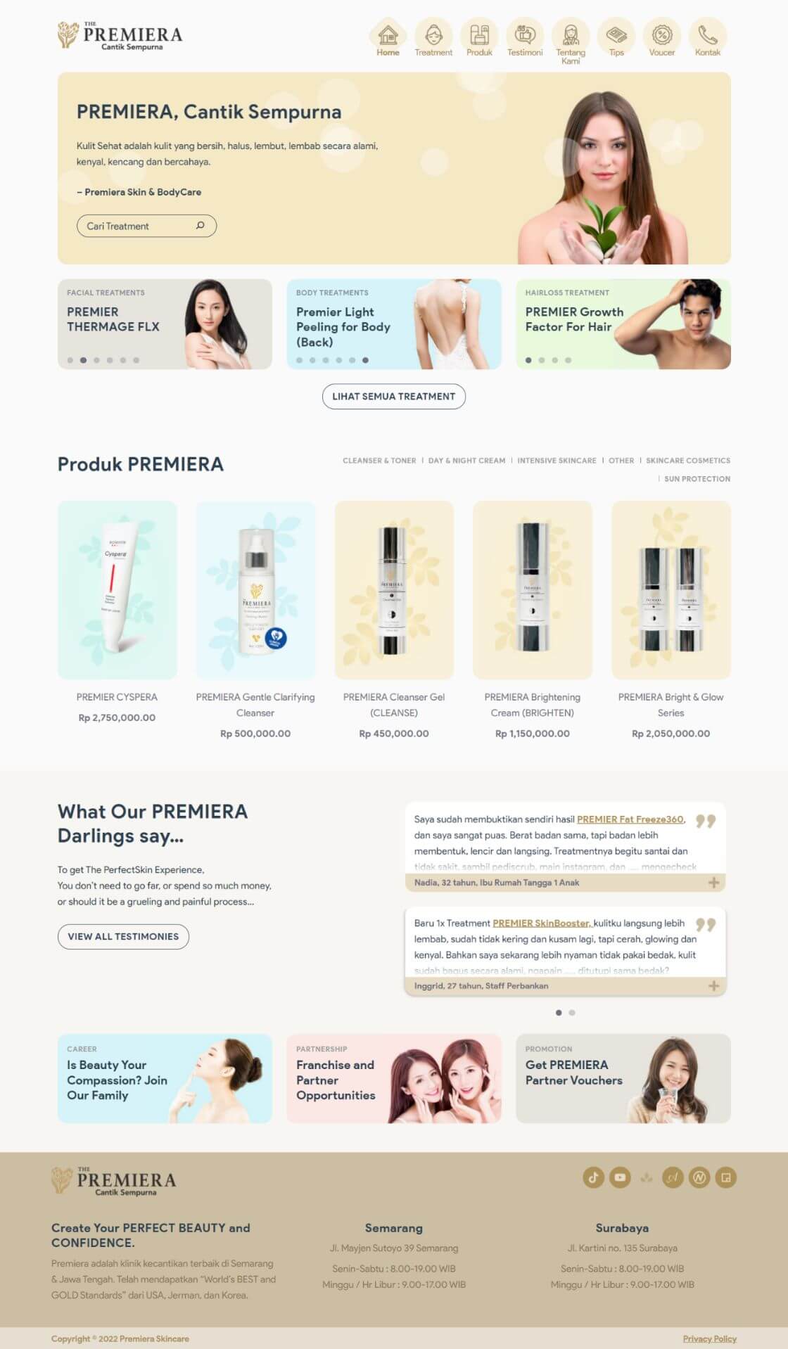 Premiera Skincare Desktop Website Screenshot