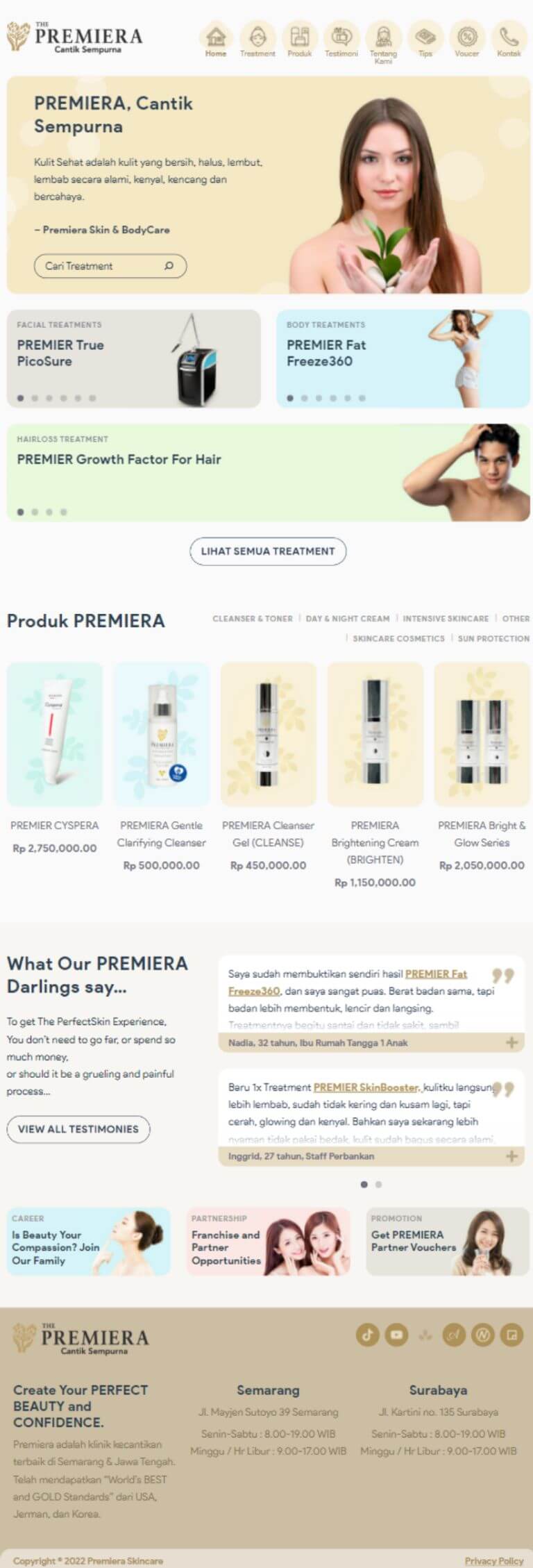 Premiera Skincare Tablet Website Screenshot